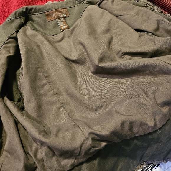 Lani Army Green 100% Cotton Lace Trim Cropped Pirate Jacket, Brass Studs Size M - Picture 9 of 11